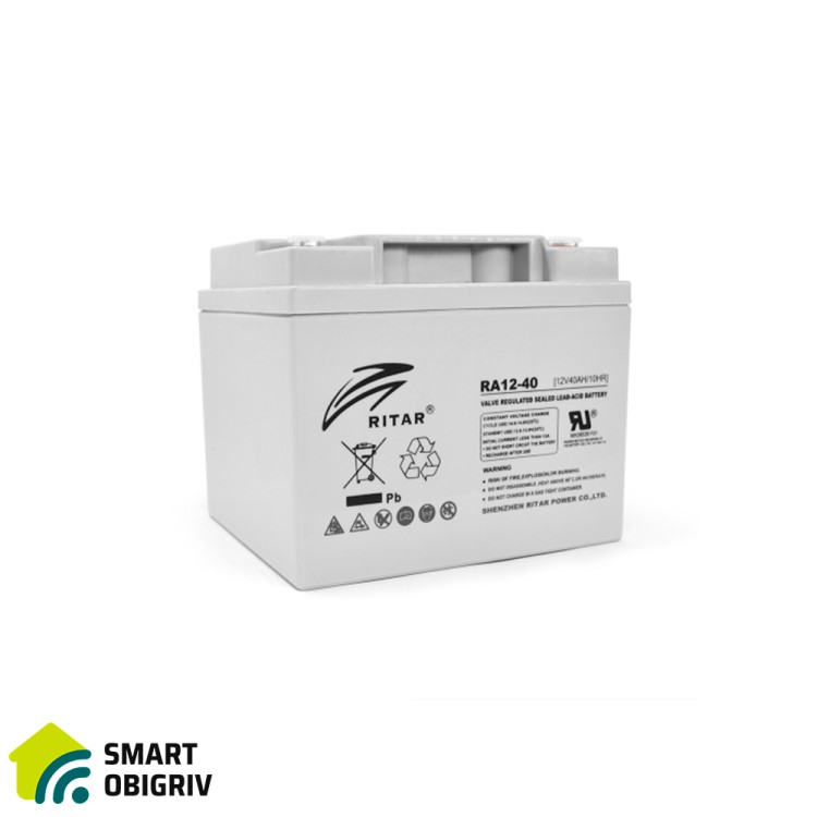 Акумуляторна батарея AGM RITAR RA12-40, Gray Case, 12V 40.0Ah - SMARTOBIGRIV  