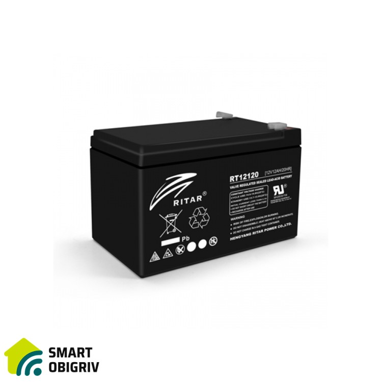 Акумуляторна батарея AGM RITAR RT12120B, Black Case, 12V 12.0Ah - SMARTOBIGRIV  