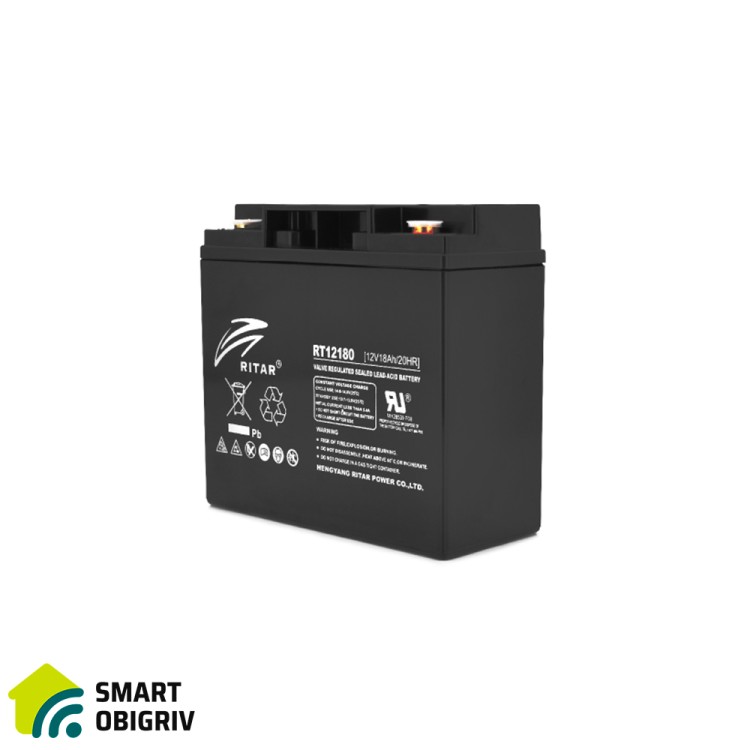 Аккумуляторная батарея AGM RITAR RT12180B, Black Case, 12V 18.0Ah - SMARTOBIGRIV  