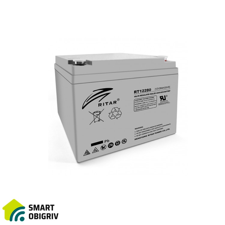 Акумуляторна батарея AGM RITAR RT12280, Gray Case, 12V 28.0Ah - SMARTOBIGRIV  