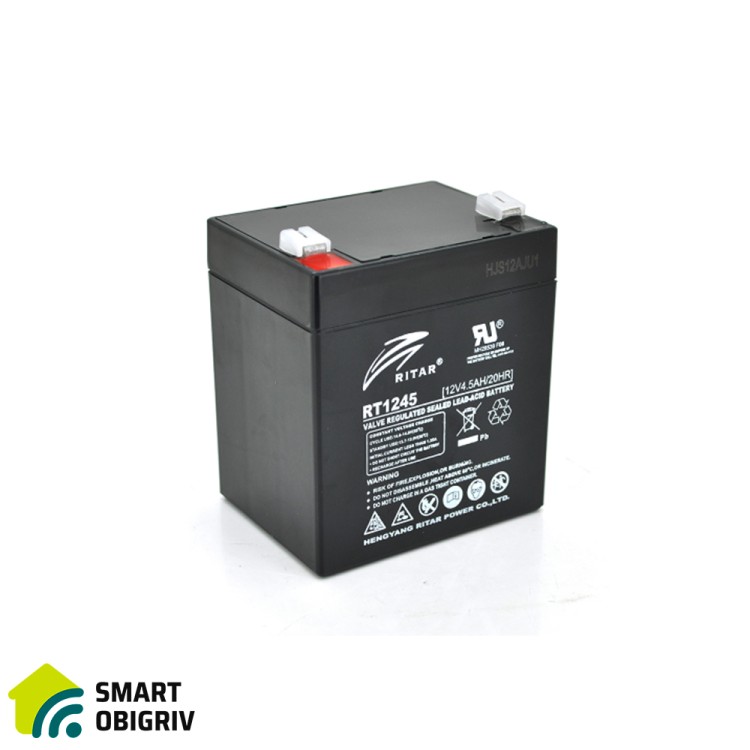 Акумуляторна батарея AGM RITAR RT1245B, Black Case, 12V 4.5Ah - SMARTOBIGRIV  