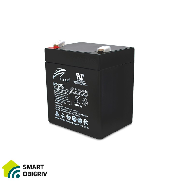 Акумуляторна батарея AGM RITAR RT1250B, Black Case, 12V 5.0Ah - SMARTOBIGRIV  