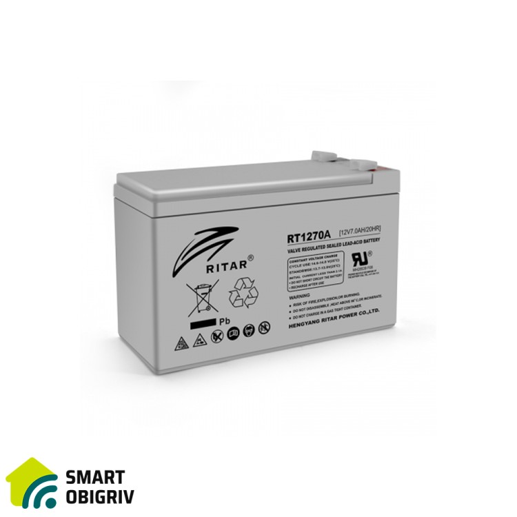 Акумуляторна батарея AGM RITAR RT1270A, Gray Case, 12V 7.0Ah - SMARTOBIGRIV  