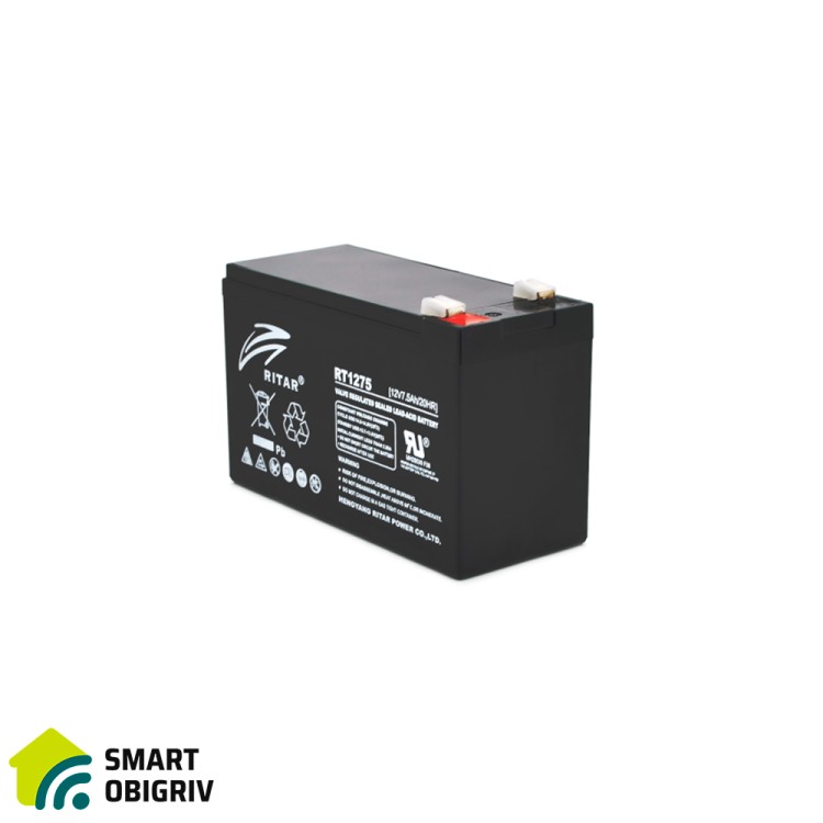 Акумуляторна батарея AGM RITAR RT1275B, Black Case, 12V 7.5Ah - SMARTOBIGRIV  