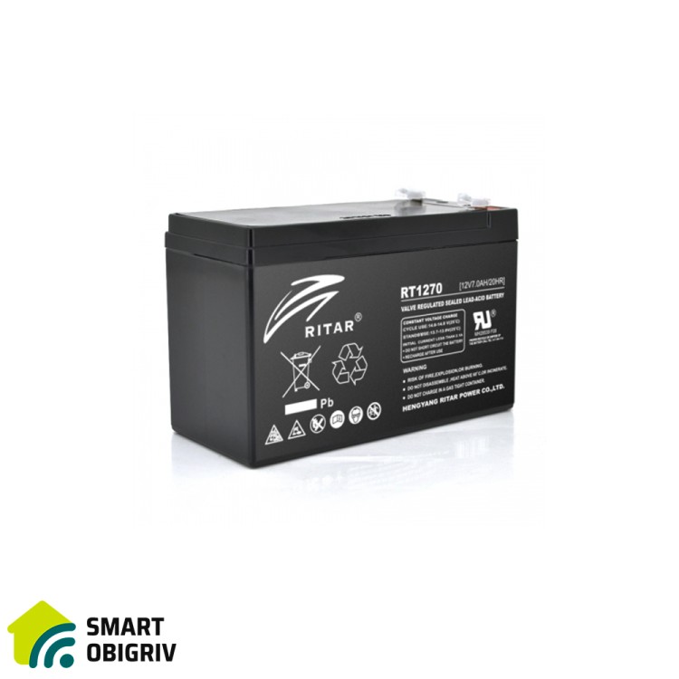 Акумуляторна батарея AGM RITAR RT1270B, Black Case, 12V 7.0Ah - SMARTOBIGRIV  