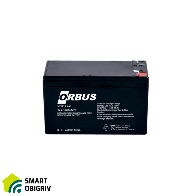 Акумуляторна батарея ORBUS ORB1272 AGM 12V 7,2Ah - SMARTOBIGRIV  