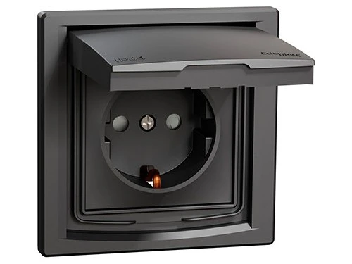 Фото 2 РОЗЕТКА IP44 С КРЫШКОЙ, С ЗЕЗЕМЛЕНИЕМ, С ЗАЩИТНЫМИ ШТОРКАМИ, АНТРАЦИТ ASFORA
EPH3100371