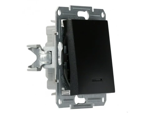 Фото 3 Выключатель одноклавишный, с подсветкой, самозажимной, ASFORA АНТРАЦИТ
EPH1400171