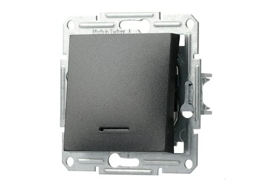 Фото 2 Выключатель одноклавишный, с подсветкой, самозажимной, ASFORA АНТРАЦИТ
EPH1400171