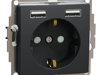 Розетка з заземленням + 2 USB тип А Чорний Sedna Design
SDD114052